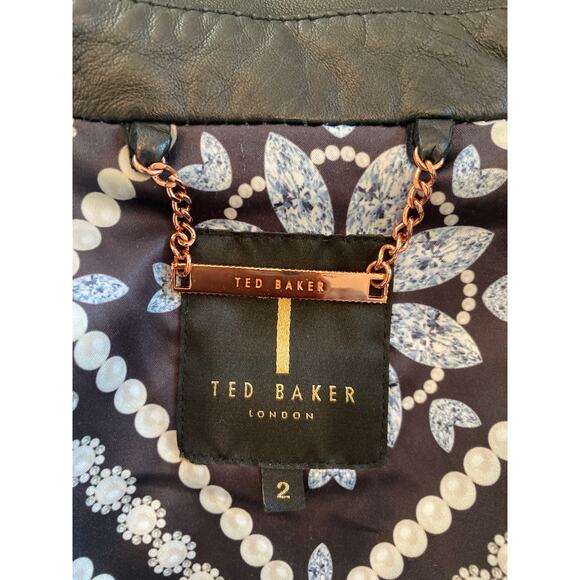 Ted Baker Lizia Leather Biker Jacket Black size 2 (Small) - Picture 7 of 8